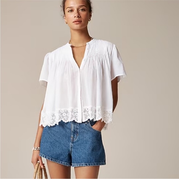 J. Crew Tops - J. Crew Lace-trim pintuck top in cotton voile Size XS
